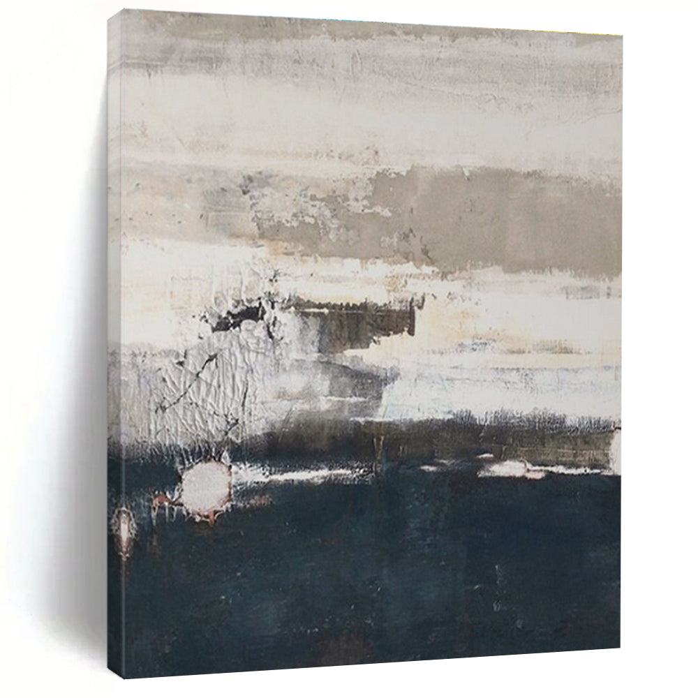 Large Contemporary Wall Art Gray, White, and Navy Textured Abstract Landscape HS633