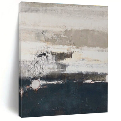 Large Contemporary Wall Art Gray, White, and Navy Textured Abstract Landscape HS633