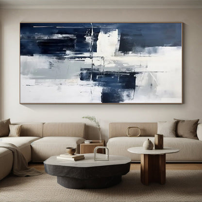 Large Size Navy & Gray Textured Abstract, Modern Art Acrylic HS232