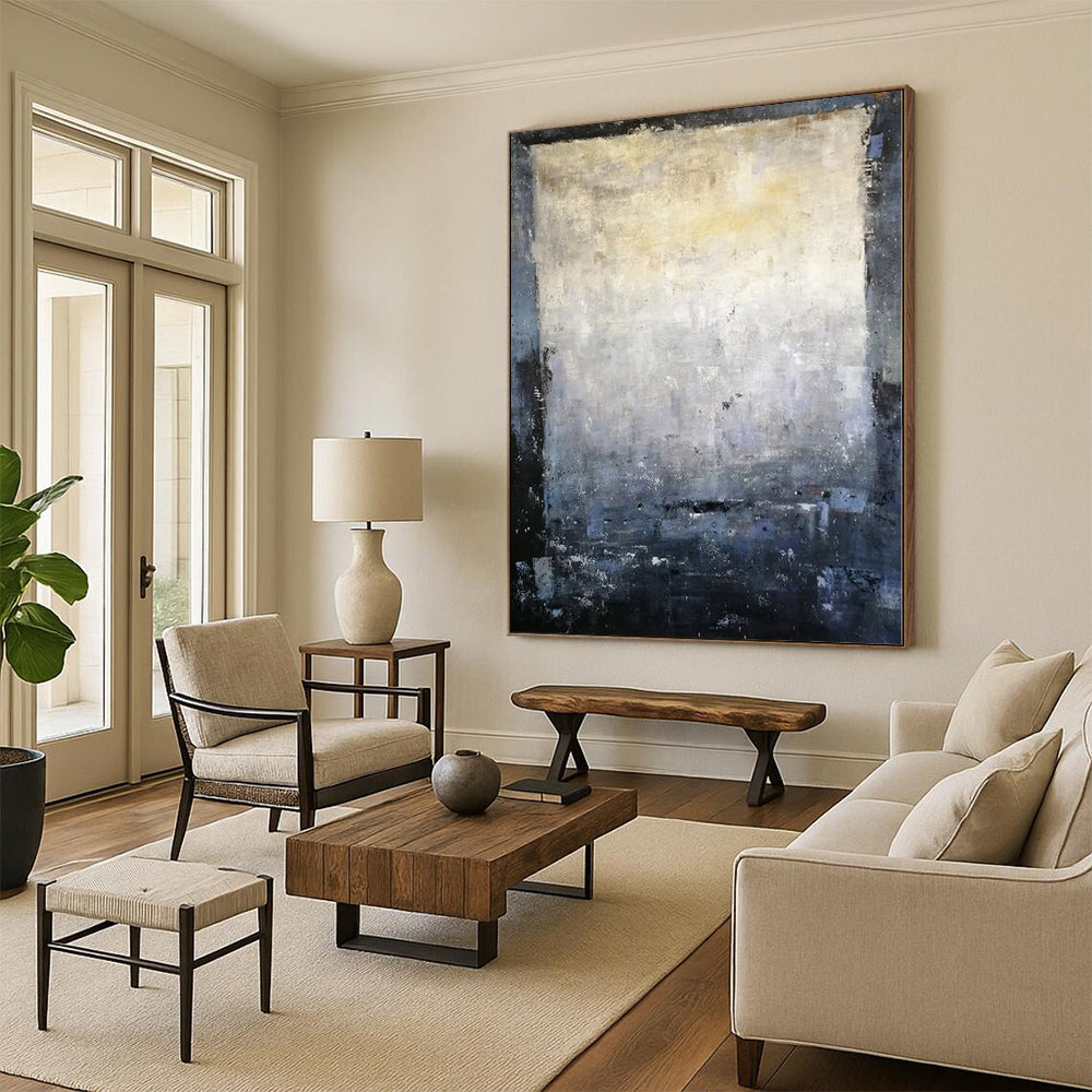 Huge Size Gray and Blue Abstract Textured Painting For Sale HS098