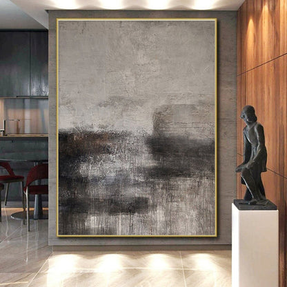Unique Abstract Art Gray & Black Textured Abstract, Large Contemporary Wall Art HS309