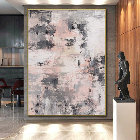 Handmade Art Pink, Gray & Black Textured Abstract, Minimalist Canvas Art HS293