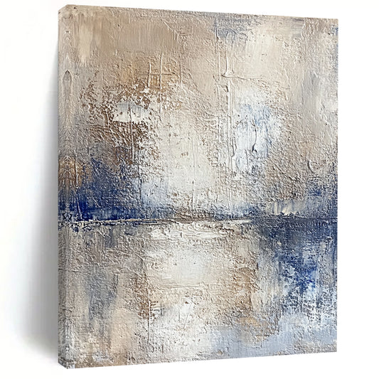 Hand Painted Art Beige and Blue Abstract Textured Landscape Painting For Sale HS123