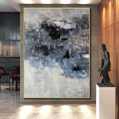 Handmade Art Gray & Blue Textured Abstract, Minimalist Canvas Art HS419