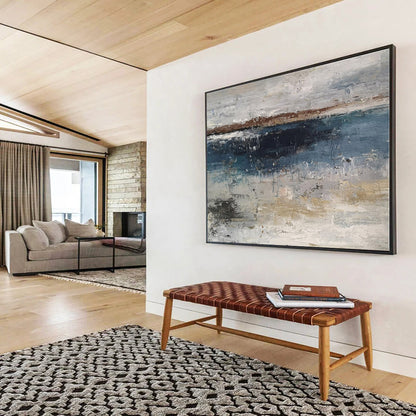 Oversized Canvas Art Blue, Gray and Beige Abstract Landscape Painting WB077