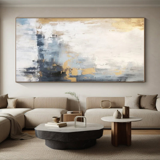 Unique Abstract Art Gray, Gold, and White Textured Abstract Art HS753