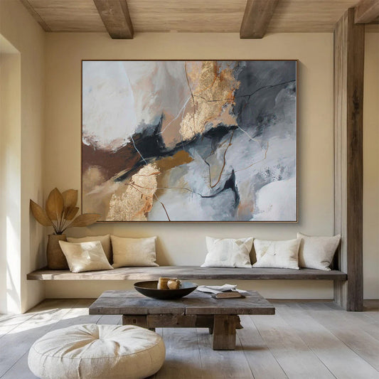 Gray, Brown, Gold Abstract Painting – Artistic Acrylic Composition WB046