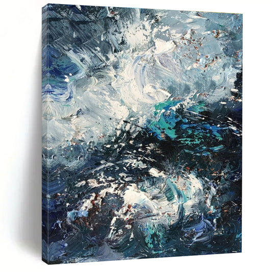 Handmade Art Blue, Teal, and White Textured Abstract Art HS756