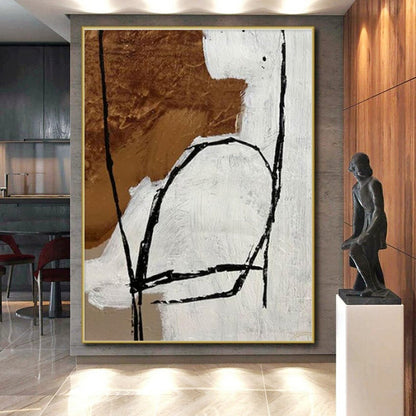 Modern Art Acrylic Black, White, and Brown Linear Abstract Art HS687