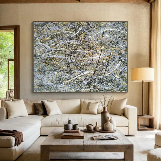 Cool Abstract Paintings Gray, Black, and Gold Splatter Abstract Art HS616