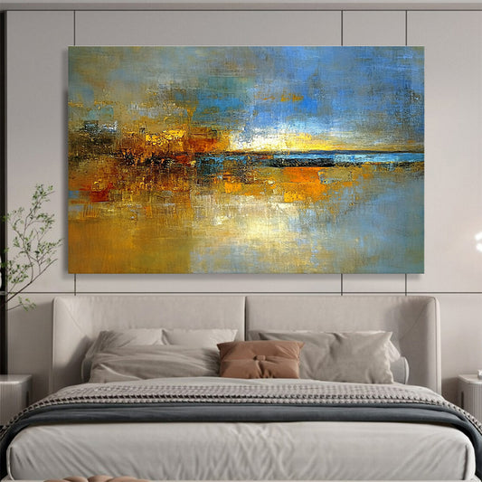 Extra Large Size Blue, Gold, and Multi - Colored Abstract Cityscape - Acrylic Painting WB271