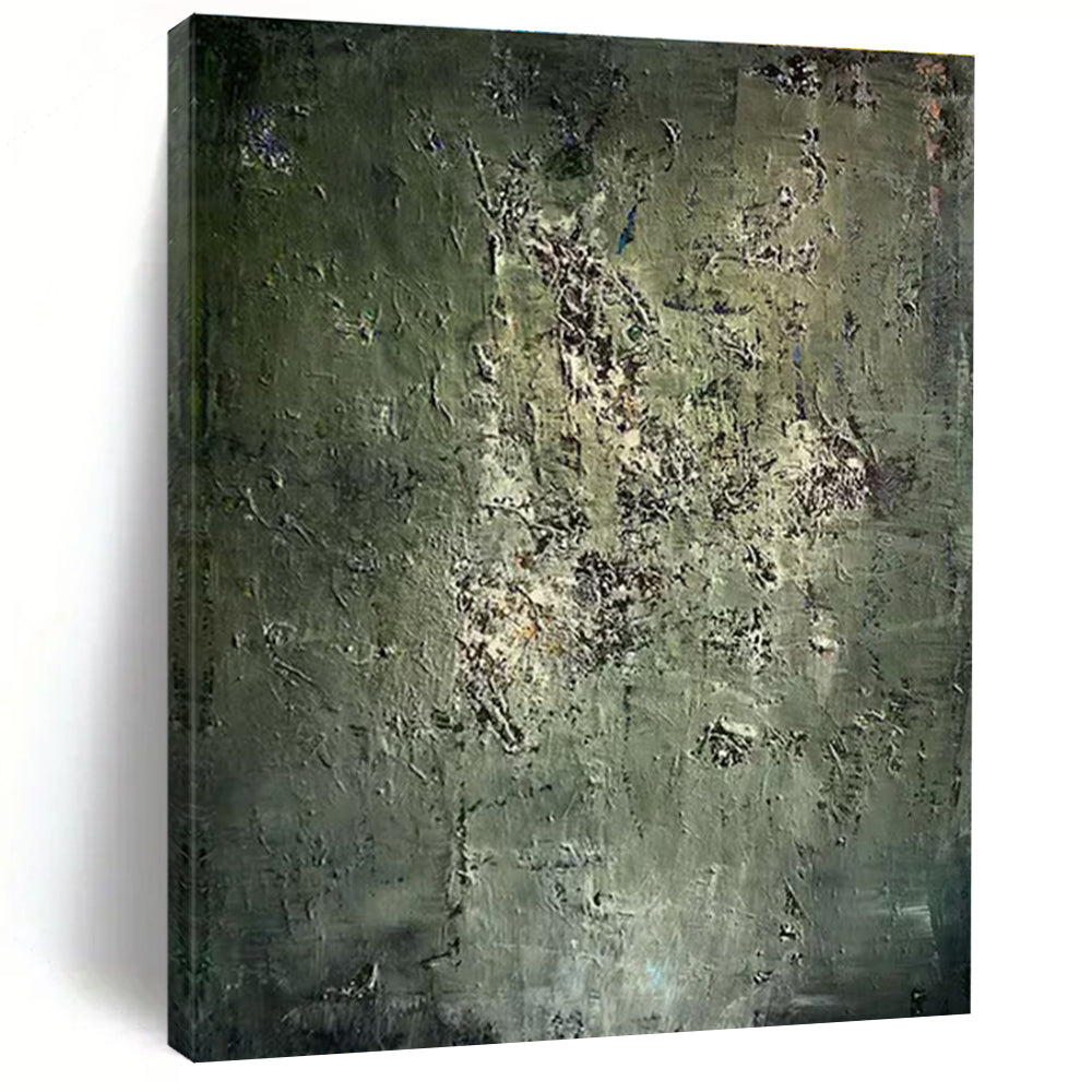 Handmade Art Unique Abstract Art with Green, Gray, White Textured Details - Acrylic Modern Art Painting HS534
