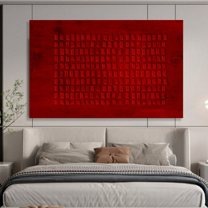 Red Grid Abstract Minimalist Art For Sale WB382