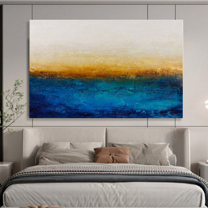 Blue, Yellow, White Abstract Horizon Painting, Abstract Acrylic Art WB006