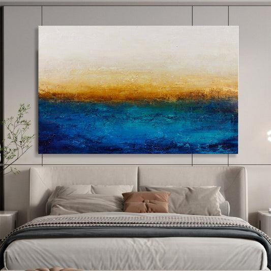 Blue, Yellow, White Abstract Horizon Painting, Abstract Acrylic Art WB006