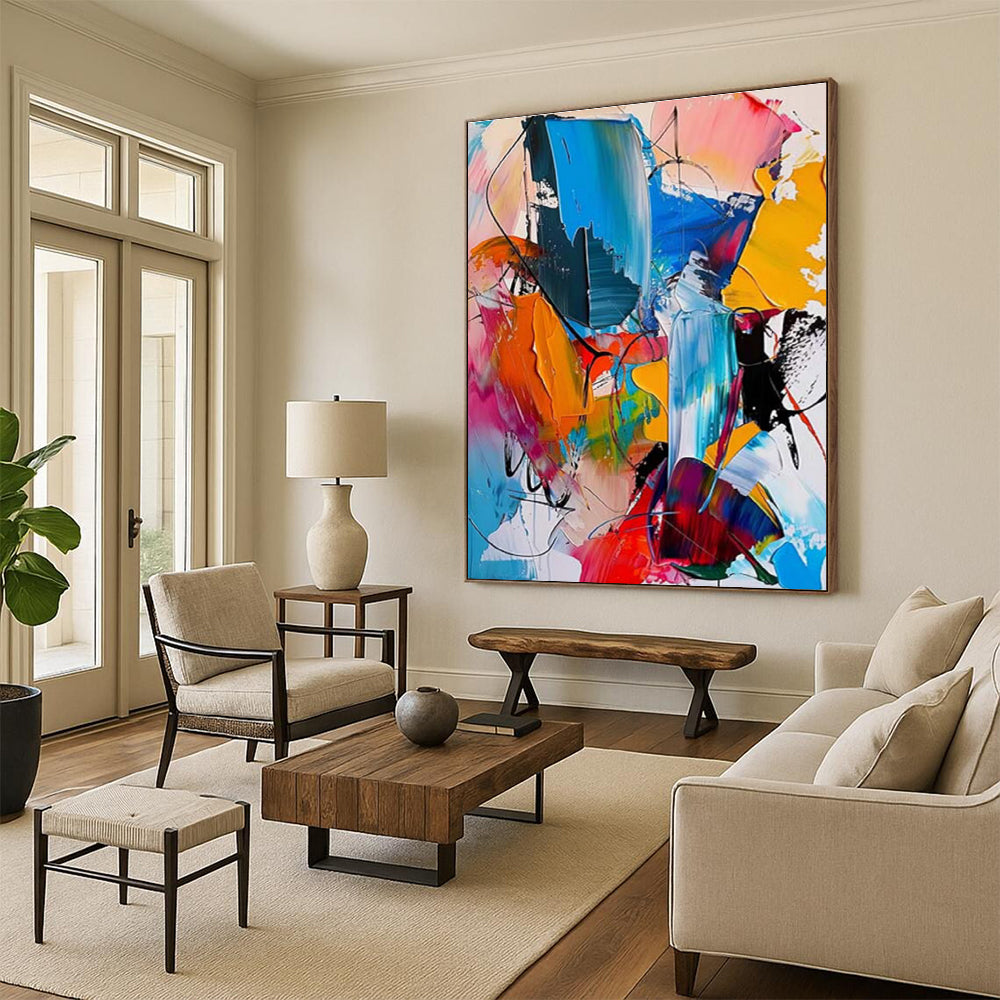 Handmade Art Multicolor Gestural Abstract, Minimalist Canvas Art HS364