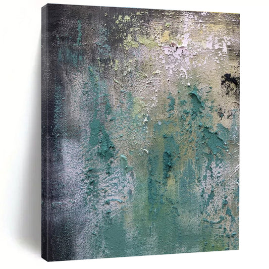 Hand Painted Art Teal, Green, and Gray Textured Abstract Painting On Canvas HS783