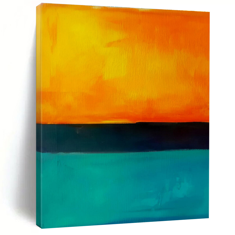 Orange, Teal, and Black Abstract Sunset Seaside Painting For Sale WS498