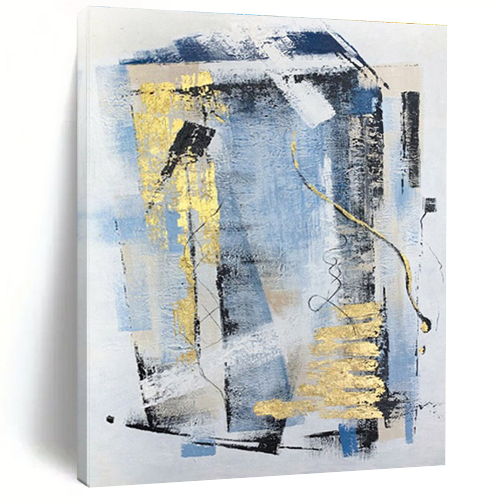 Modern Art Acrylic Blue, Gray & Gold Abstract Geometric Art HS399