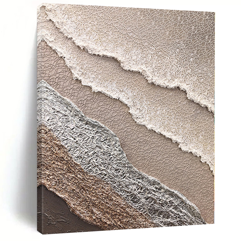 Hand-Painted Beige, Gray, and Brown Textured Layered Abstract Painting For Sale HS009