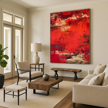 Gaint Canvas Art Red & Gold Textured Abstract, Oversized Abstract Wall Art HS455