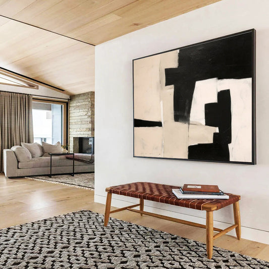 Oversized Canvas Art Black and White Abstract Geometric Painting WB202