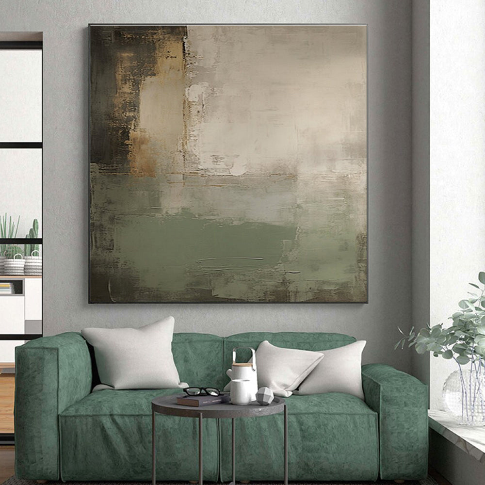 Minimalist Canvas Art Gray, Beige, and Green Textured Abstract Art HS757