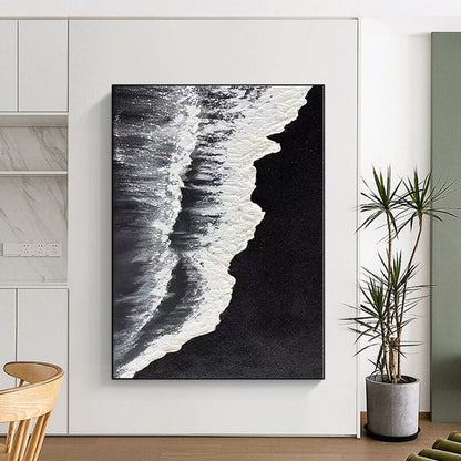 Black, White Abstract Seascape Art For Bathroom and Coastal-Themed Bedroom WS418
