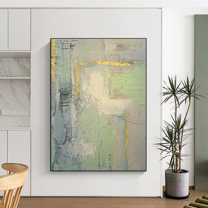 Hand-Painted Green, Gray & Gold Textured Abstract, Acrylic Modern Art Painting HS426
