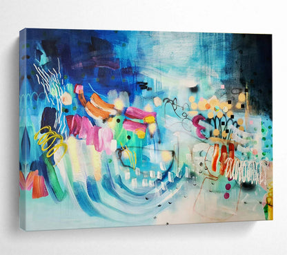 Contemporary Abstract Painting Vibrant Blue and Multicolor Whimsical Abstract Painting WB334