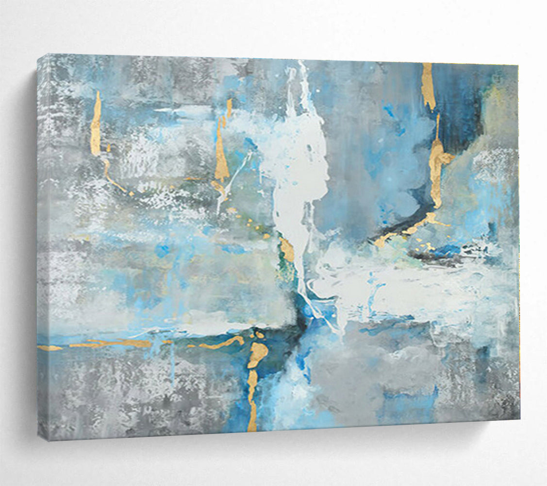Oversized Canvas Art Blue, Gray and Gold Abstract Expressionist Painting WB132
