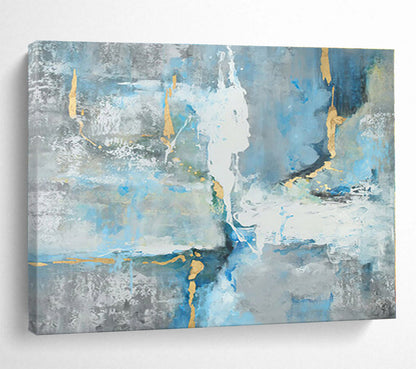 Oversized Canvas Art Blue, Gray and Gold Abstract Expressionist Painting WB132