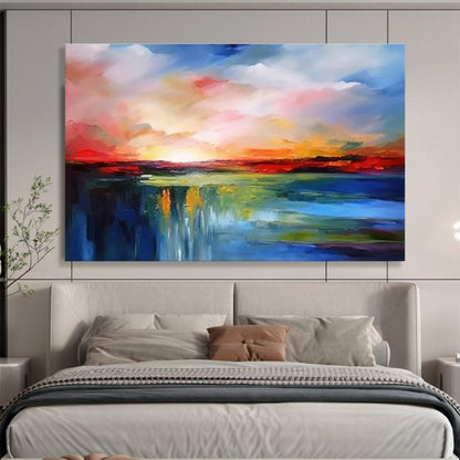 Hand Painted Art: Multicolor Sunset Landscape Abstract Painting WB369