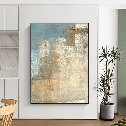 Handmade Art with Teal, White and Beige Colors, Abstract Coastal Theme HS499