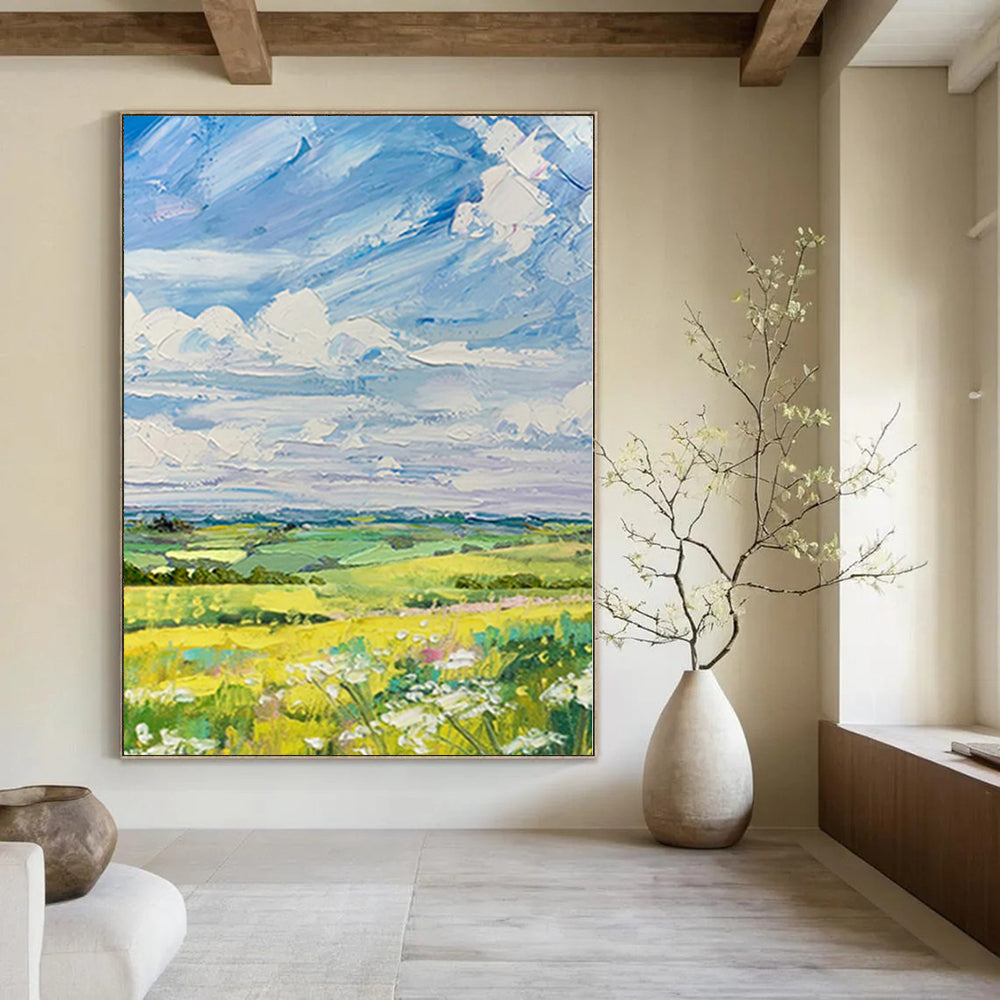Blue, Green, Yellow Abstract Landscape Art For Living Room and Sunroom WS420