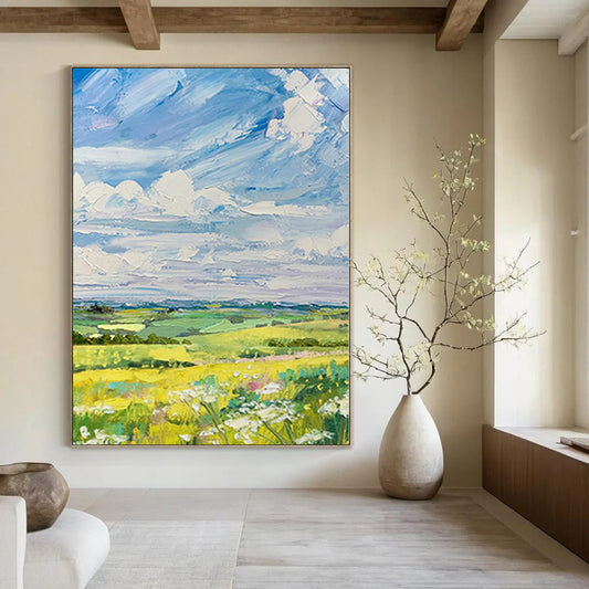 Blue, Green, Yellow Abstract Landscape Art For Living Room and Sunroom WS420