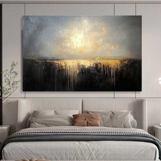 Oversized Canvas Art in Blue, Gold, and Beige Textured Abstract Style WB269