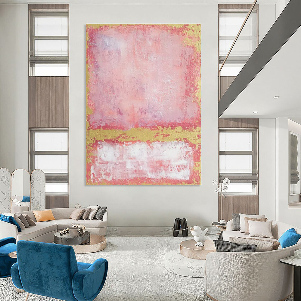 Pink, Gold, and White Abstract Color Block Painting For Sale WS514