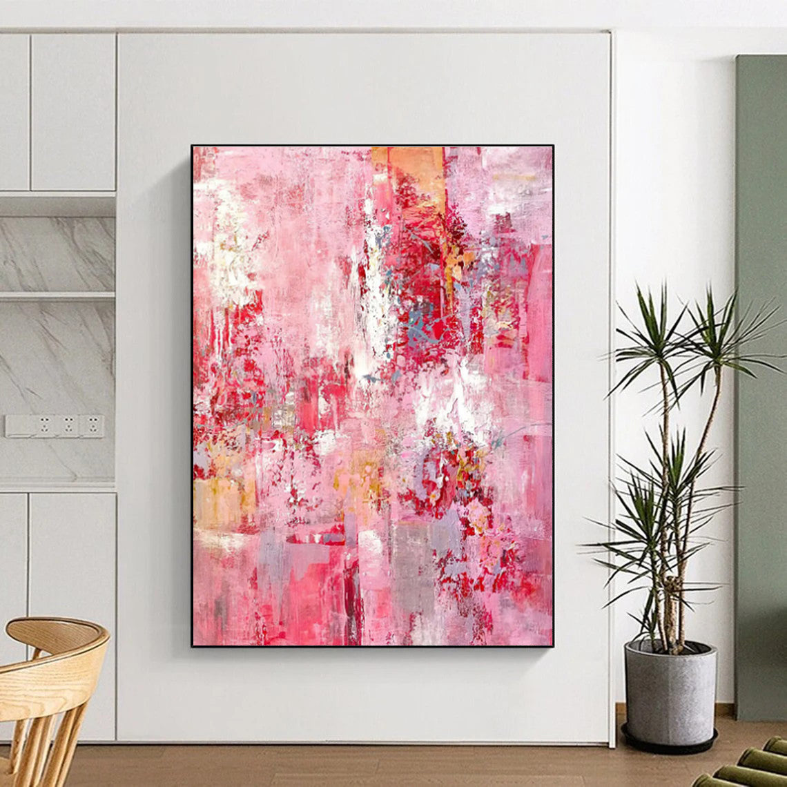 Hand Painted Art Pink Textured Abstract, Acrylic Modern Art Paintings HS345
