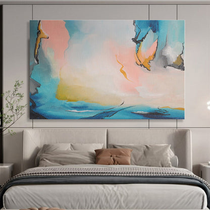 Blue, Pink, Yellow Abstract Fluid Acrylic Painting WB018