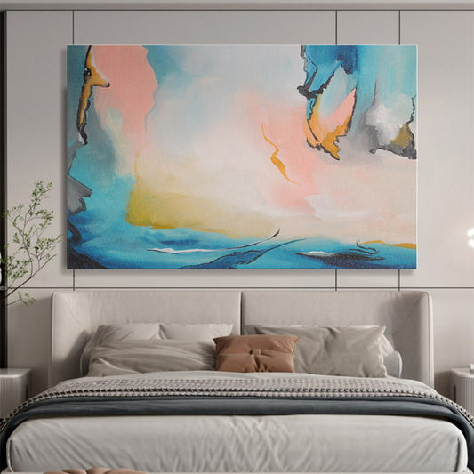 Blue, Pink, Yellow Abstract Fluid Acrylic Painting WB018