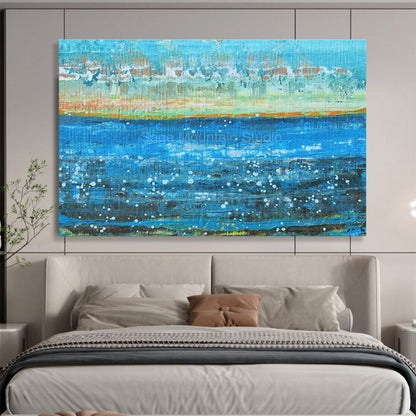 Blue, Orange, White Abstract Seascape Art For Sale WB411