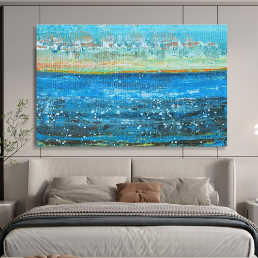 Blue, Orange, White Abstract Seascape Art For Sale WB411