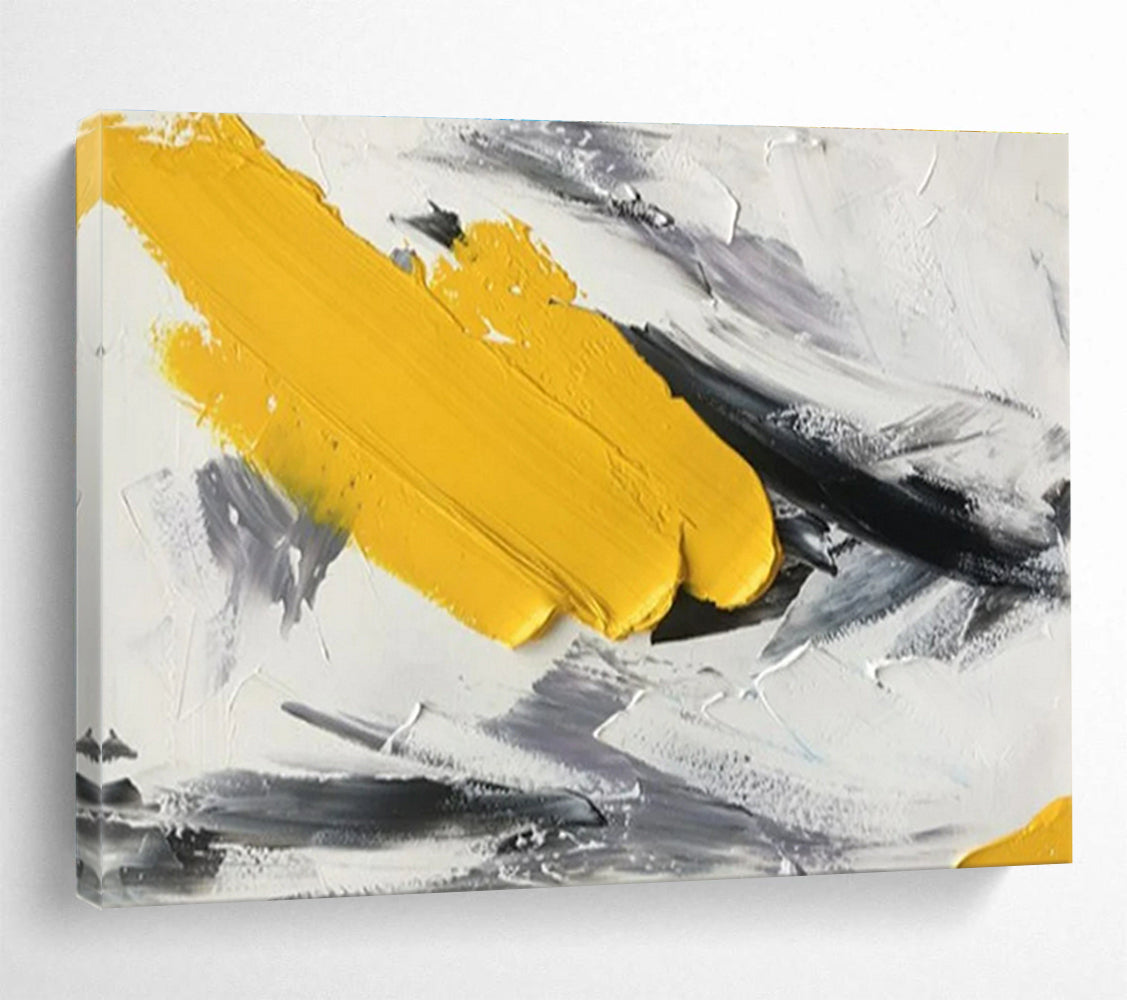 Modern Art Abstract Paintings Bold Yellow Black and White Textured Abstract Painting WB336