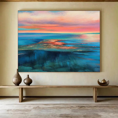 Extra Large Size Multicolor Abstract Vibrant Sunset Sea Scene, Abstract Oil Painting WB182