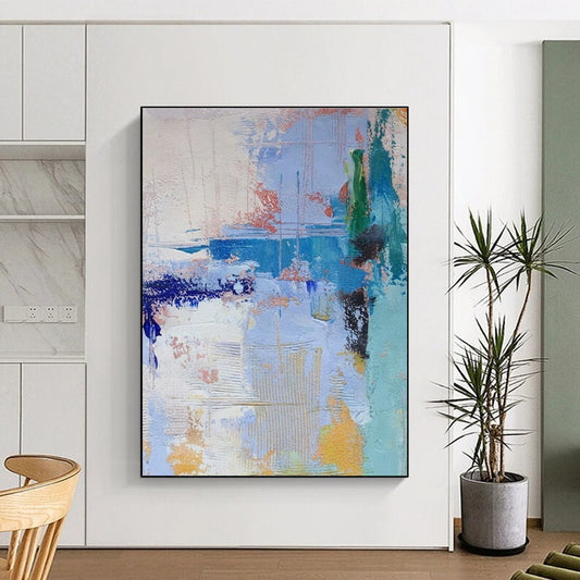 Acrylic Modern Art Paintings Blue, Green, and Yellow Dynamic Abstract Art HS767