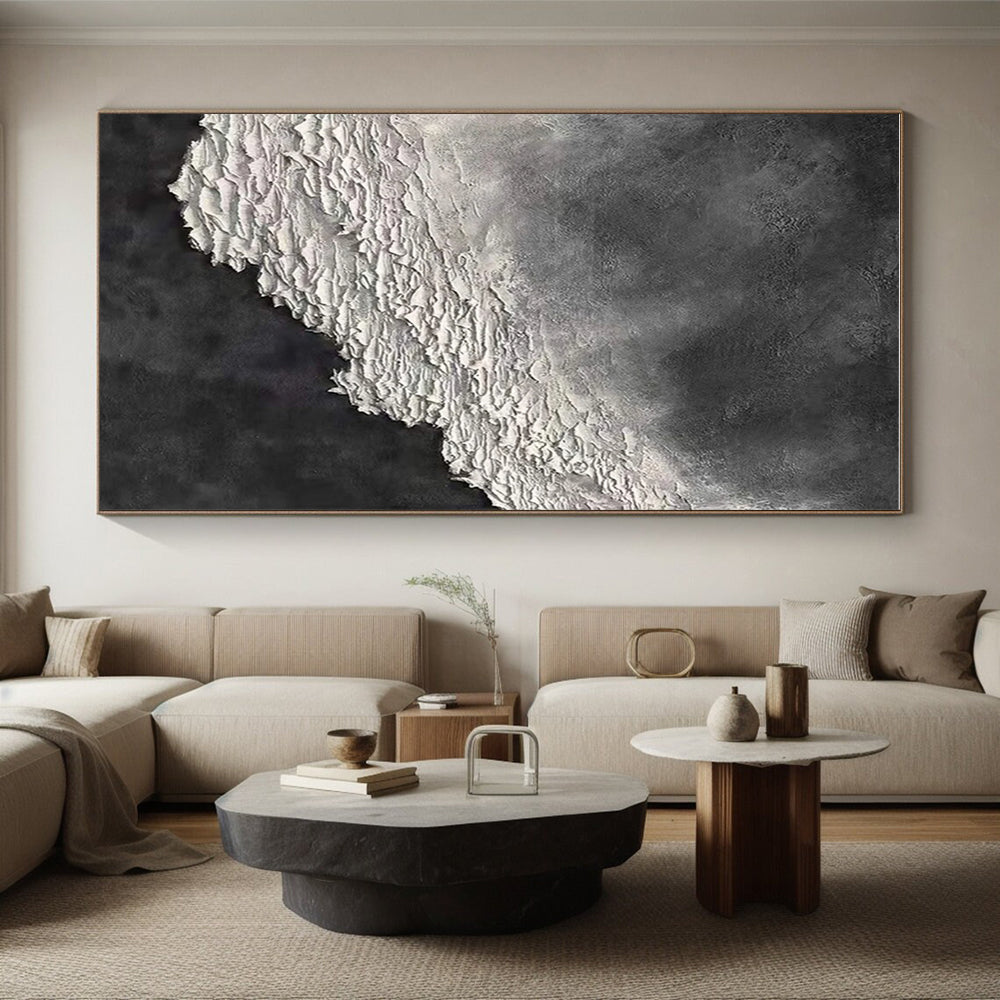 Hand-Painted Black & White Textured Abstract, Modern Art Acrylic HS260