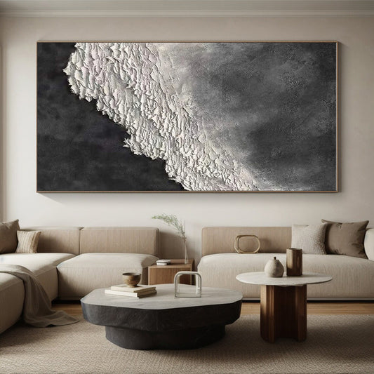 Hand-Painted Black & White Textured Abstract, Modern Art Acrylic HS260