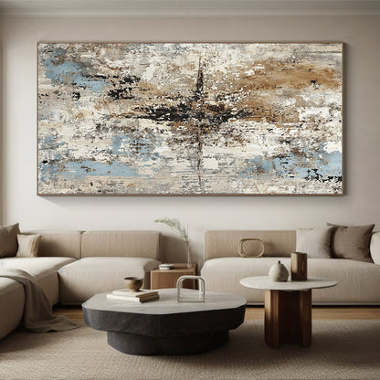 Oversized Abstract Wall Art Neutral and Blue Textured Abstract Painting HS180
