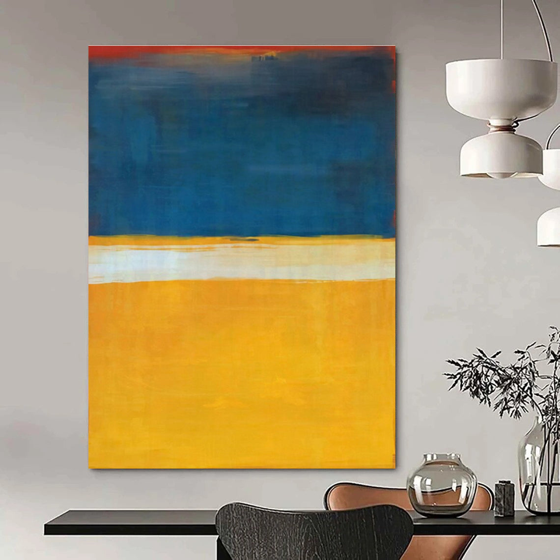 Blue, Yellow, and White Abstract Color Block Painting For Sale WS497